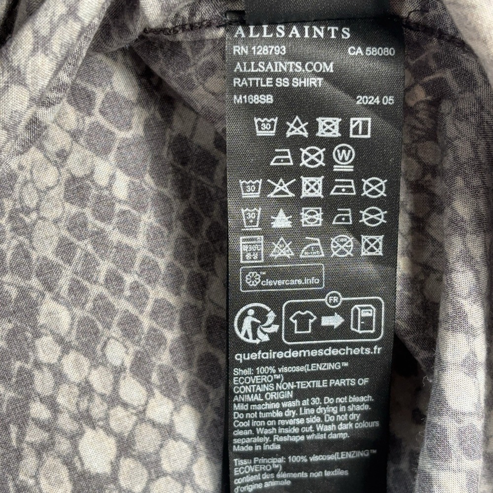 AllSaints Rattle Shirt Men's L Brown Snake Skin Relaxed Fit Viscose Loop Collar - Picture 11 of 13